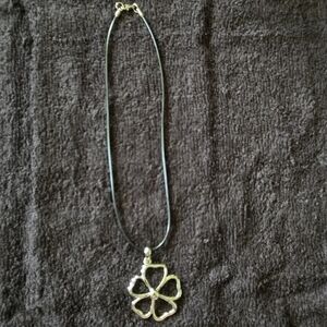 Silver Flower Pendant Necklace on Black Cord Whimsygoth Fairycore